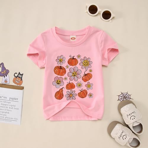 Ritatte Toddler Baby Girl Halloween Shirt Cute Pumpkin Flower Graphic T-Shirt Retro Fall Spooky Season Short Sleeve Tee Tops4