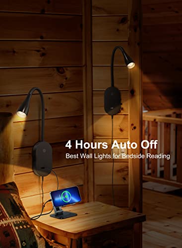 Image of Black Wall Reading Light for Bed, USB Bed Lamp, 5 Brightness Touch Control | Focused bedside lighting with flexible adjustment for comfortable night reading without disturbing others nearby.
