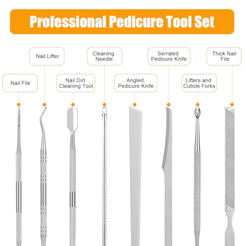 LOPHE 8 Stück Set Eingewachsene und Nagelfeile, Kit zur Entfernung eingewachsener Zehennägel aus Edelstahl, Edelstahl Maniküre Nagelfeile Pediküre Fußpflege Werkzeuge für Hand Füße