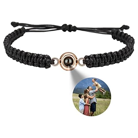Personalized Bracelets with Photos inside,Red String Best Friend Bracelet,Picture Bracelet Personalized Photo Customized Projection for Couples Mothers Day Birthday Anniversary Memorial Gifts(Black) Cover
