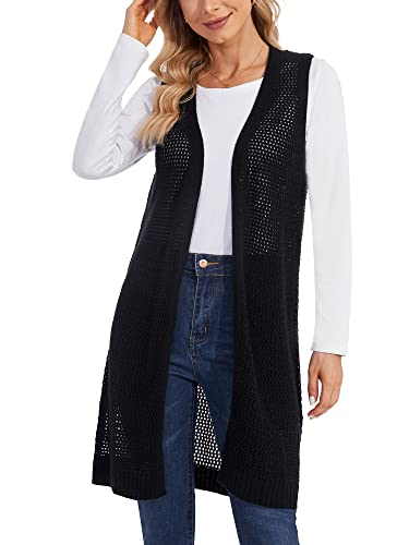 Moss Rose Womens Sleeveless Cardigans Vests Long Open Front Hollow Crochet Cardigan Sweater Duster Vest4