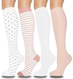 ACTINPUT Kompressionsstrümpfe Damen und Herren 4 Paar, Bunte Stützstrümpfe Kompressionssocken Lange Kniestrümpfe für Sport, Flight,Travel, Reise, Radsport, Krankenschweste Bekleidung(4103 - Rosa,S-M)