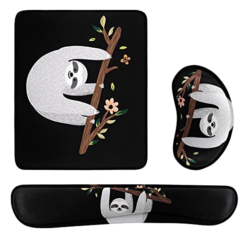 iLeadon Keyboard Wrist Rest + Mouse Pad + Mouse Wrist Rest Support Set, Memory Foam, 3Pcs Ergonomic Mouse Keyboard Pad Set for Easy Typing & Pain Relief, Office, Prevent Carpal Tunnel, Black Sloth