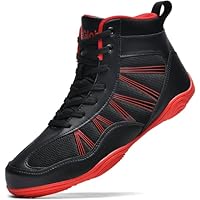 situkeke BoxenSchuhe Herren High Top Ringerschuhe rutschfeste Kampfsportschuhe Atmungsaktiv Professionelle Training Boxen Stiefel Unisex Schwarz Rot 42 EU