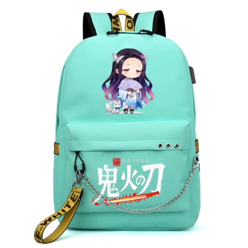 Image of ZJYJING Anime Backpack for School Laptop Backpack with USB Port, Casual Travel Casual Daypack for Teens Girls, Green