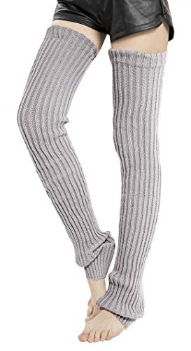 Leotruny Women s Winter Thick Knit Extra Long Thigh High Leg Warmers (C02-Light Gray)