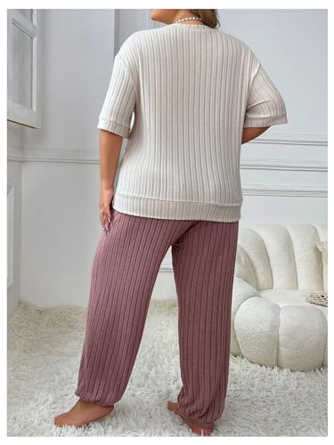 Verdusa Women's Plus Size Ribbed Pajama Set 2 Piece Half Sleeve Top and Pants2
