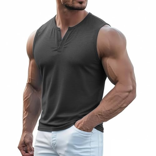 Sdeycui Fashion Sleeveless Tank for Men Business Solid Color Tshirts V Neck Baggy Comfy Casual Workout T-Shirts Dark Gray