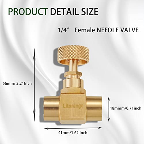 Litorange 2 Pack Heavy Duty Brass Replacement Control Needle Valve 1/4" Female Npt X 1/4" Female Npt Connection #TOP1