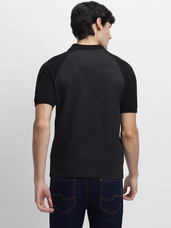 Image of Dennis Lingo Men's Black Cotton Polo Neck Tshirt, Regular Fit Half Sleeve