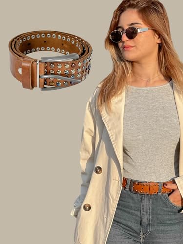 Studded Leather Belt for Men & Women – Adjustable Genuine Leather Belt with Metal Studs, Rock Style Fashion Accessory2
