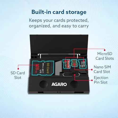 Image of AGARO Snapcase USB 3.0 Card Reader with Storage Case for Nano SIM, SD, Micro SD & TF Card, SIM Ejector pin, High-Speed Data Transfer up to 5Gbps, Compact & Durable Design for Laptop, PC & OTG Devices