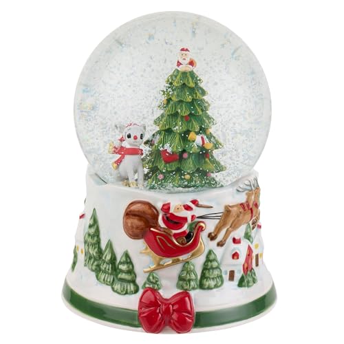 Spode Christmas Tree Ruldolph Winter Wonderland Snow Globe, Plays Soothing Music - Durable Dolomite, Personalized Collectible Great for Christmas, Weddings, Home Décor