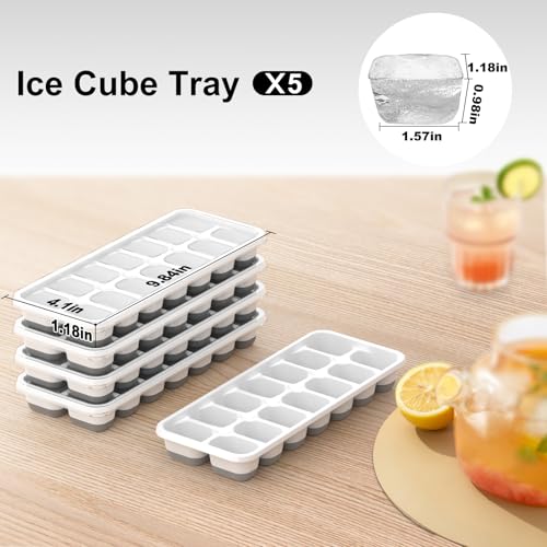 Veiderui Ice Cube Tray, 5 Pack Stackable Silicone Rectangular 14-Ice Cube Tray Set With Lid thumb #1