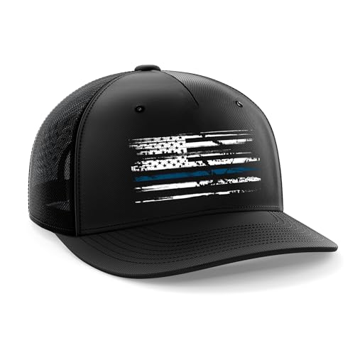 Image of Tactical Pro Supply PVC American Flag Snapback Hat for Men and Women - Blue Line Flag