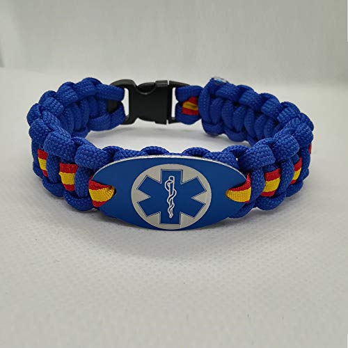 ALBERO Pulsera Paracord. Sanitarios. Chapa Ovalada. Placa de Aluminio grabada a láser. Medida 19 x 1.5 cm (Sin Contar Cierre).