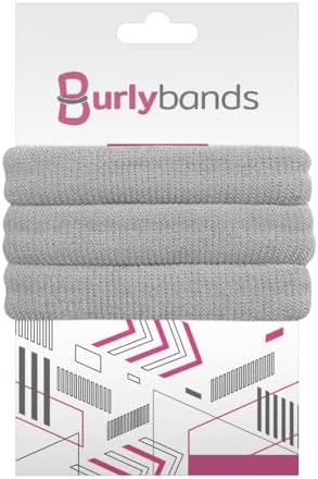 Burlybands Elastic Hair Ties No Damage for Thick Hair, Light Gray 3 Pack