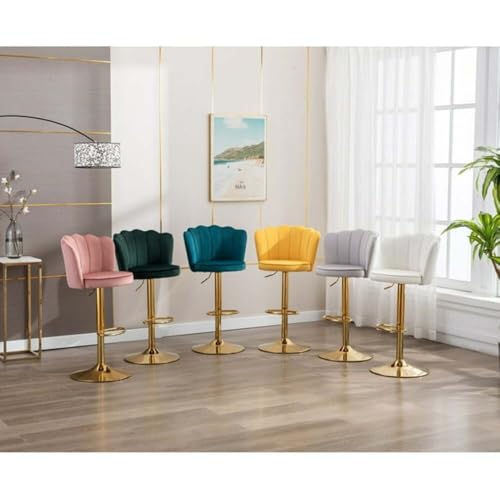 Image of Dream Furnishing - Set of 2 Bar /Kitchen Chairs 360 Degree Rotatable Swivel Elegant Classy & Comfortable Chair with Golden Base and Velvet Fabric (2 Chairs) (Grey Flower)