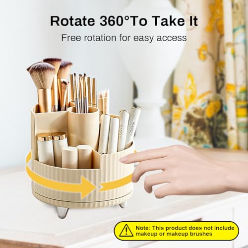 Image of HANNEA Makeup Organizer 5-Slot 360 Rotating Box for Lipstick Perfume | 360 Access, Keeps Lipsticks and Perfumes Visible, Brush Holder, Vanity Storage, 5 Slots, Easy to Rotate