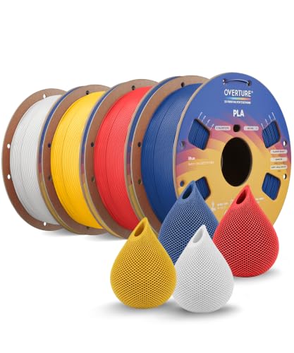 Image of OVERTURE 4KG Bundle High Speed PLA Filament 1.75mm, Neatly Wound 3D Printer Filament 4 Pack 1kg Spool (2.2lbs) Rapid PLA, Fit Most FDM 3D Printers (White+Blue+Red+Yellow)