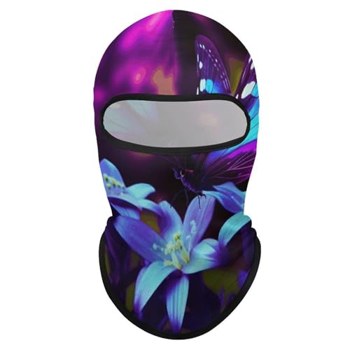 Balaclava para hombre, máscara para esquí, color azul con flores y mariposas moradas, cubre rostro para ciclismo miniatura 1