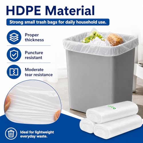 Image of 5 Gallon 50 Counts Medium Clear Trash Bags Garbage Bags by Teivio, Bathroom Trash Can Bin Liners, Plastic Bags for home office kitchen, Clear