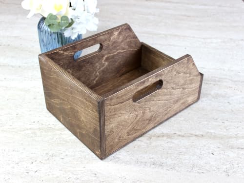 Organizer Ahşap Sandık Kutu 7" (7 inç) Plak için Uygun Boyut (Koyu Ceviz)