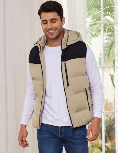 Image of Gihuo Mens Winter Puffer Vest Hooded Sleeveless Quilted Jacket Zip Up Padded Coats