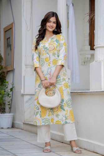 Image of Pistaa's Women's Cotton Relaxed Fit Straight Printed Kurta