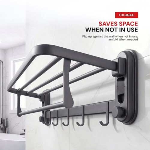 Image of Amazon Basics Suction Towel Holder for Bathroom - Rust - Free Powder Coated Wall Mounted Towel Rack | No Drill Towel Rack | Modern Bathroom Accessories Organizer Grey