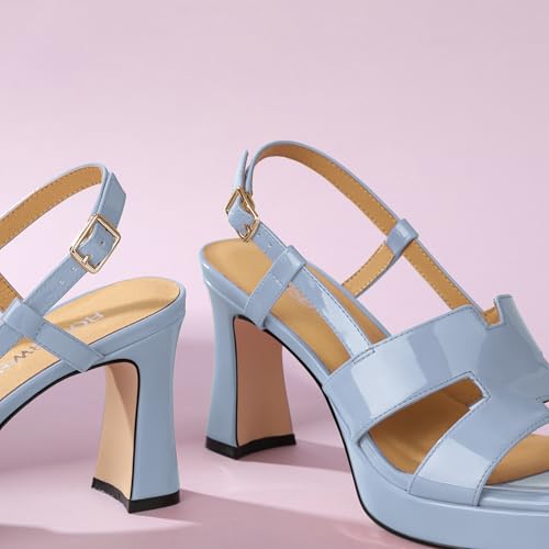 Image of ROSERWISH Heels for Women Chunky Block Platform High Heels Square Open Toe Strappy Heel Sandals Wedding Party Prom Fashion Slingback Dress Pump Sandals Shoes