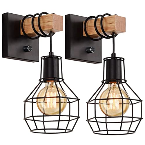 Juego de 2 lámparas de pared estilo araña, apliques industriales de pared rústicos negros, lámpara de pared vintage para interiores, iluminación tipo jaula para escaleras, baño, entrada, sal