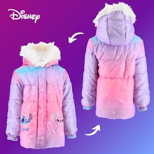 Disney Stitch Mantel für Mädchen, Warme und Weiche Wattierte Winterjacke, Kapuzenmantel für Mädchen, Größen 3 bis 8 Jahre (DE/NL/SE/PL, Alter, 6 Jahre, Regular, Rosa)