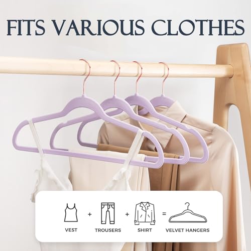Image of HOUSE DAY Lt-Purple Velvet Hangers 30 Pack, Premium Non-Slip Felt Clothes