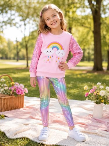 Image of Little Girls Outfits 2 Piece Toddler Long Sleeve Sweatshirt Leggings Pants Fall Winter Clothing Set 2-10 Years