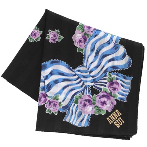 [ANNA SUI] 【アナスイ】 プリントハンカチ リボンローズ柄 (ブラック) 婦人 レディース ハンカチ ハンカチーフ 約50cm 109024-0007-03