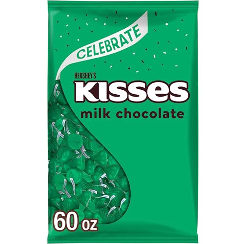 HERSHEY'S KISSES Milk Chocolate Candy Bulk Bag, Green Foils, 60 oz - image 1