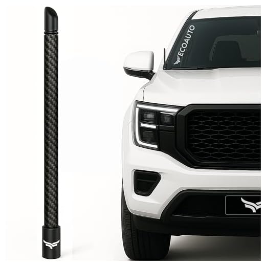 EcoAuto 8" Universal Short Stubby Truck Antenna — Truck Accessories for Ford, Dodge, GMC, Chevy, Jeep (2007+) — Anti Theft with Enhanced Reception — Ditch The Whip for Sleek Antenna (Carbon Fiber)