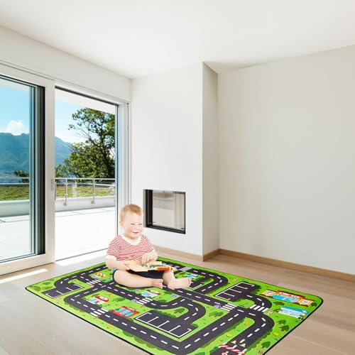 BORDEAG Straßenteppich,80 * 120 cm Spielteppich,Kinderzimmerteppich,Teppich Kinderzimmer,Kinderteppich Für Jungen Und Mädchen,Kinderzimmer Und Spielzimmer,rutschfest,Strapazierfähig