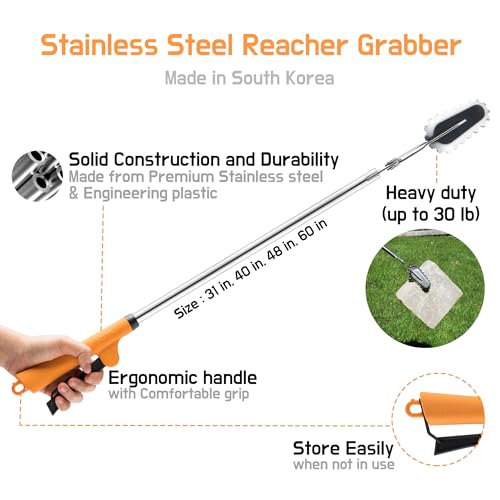 FTH-All-Stainless-Steel-Grabber-Reacher-Pickup-Tool-Heavy-Duty-Trash-Picker-Log-BBQ-Fireplace-pits-Snake-Tongs