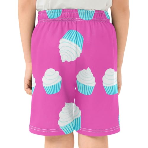 J JOYSAY Cupcake Blue Stripe Magenta Boys Athletic Shorts Kids Youth Casual Shotrs with Pockets Elastic Waistband3