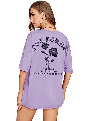 Image of Rigo Back Printed Half Sleeves Round Neck Oversized T-Shirt for Women | Drop Shoulder T-Shirt for Women | Loose Baggy Fit T-Shirt for Women /Girls