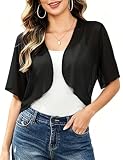 Koerye Bolero Mujer Verano Gasa Manga Corta Chal de Fiesta Toreras Transparente Cárdigan Chaqueta Corta Elegante Chaqueta Bolero Ligera Negro,L