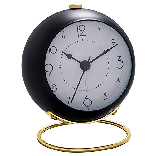 SHISEDECO Small Table Clocks, Classic NonTicking Tabletop Alarm Clock with Backlight, Battery