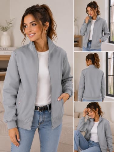 Image of Tagas Women's Casual Bomber Jacket | Lightweight Zip-Up Jacket with Pockets | Full Sleeve Solid Color Outerwear for Winter, Travel & Daily Wear|oversized jecket|