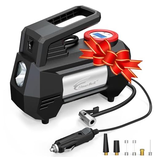 HAUSBELL Portable Air Compressor for Car Tires 2023 Upgraded Model, Handle up to 4 Tires at a Time, 12V DC Car Air Pump, 150 PSI with Emergency LED Light (Black)