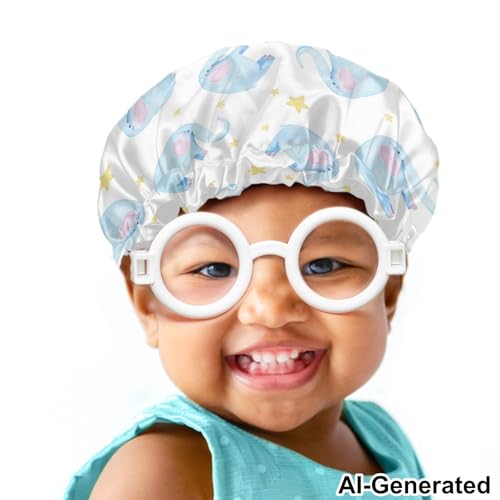 Image of Kids Satin Sleep Cap, Double Layer Reversible Sleeping Bonnet Slouchy Beanie Slap Hat Adjustable Hair Cover for Night Sleep for Boys Girls Toddler Children Baby Cute Baby Elephant