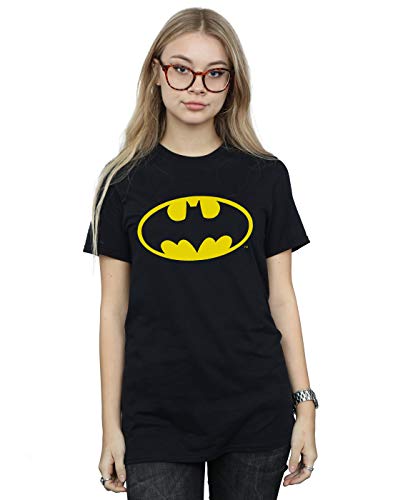 DC Comics Women's Batman Logo Boyfriend Fit T-Shirt Black Medium