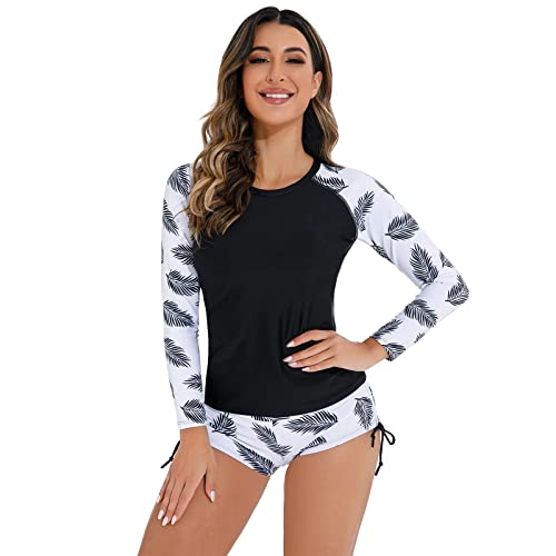Rash guard imprimé floral chic avec short de bain noir et blanc taille M