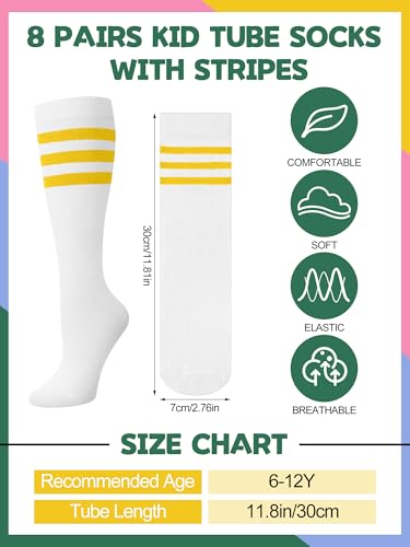 8 Pairs Halloween Kids Striped Tube Socks Cotton Knee High Colorful Retro Socks for Kid Boys Girls 6-10 Years2
